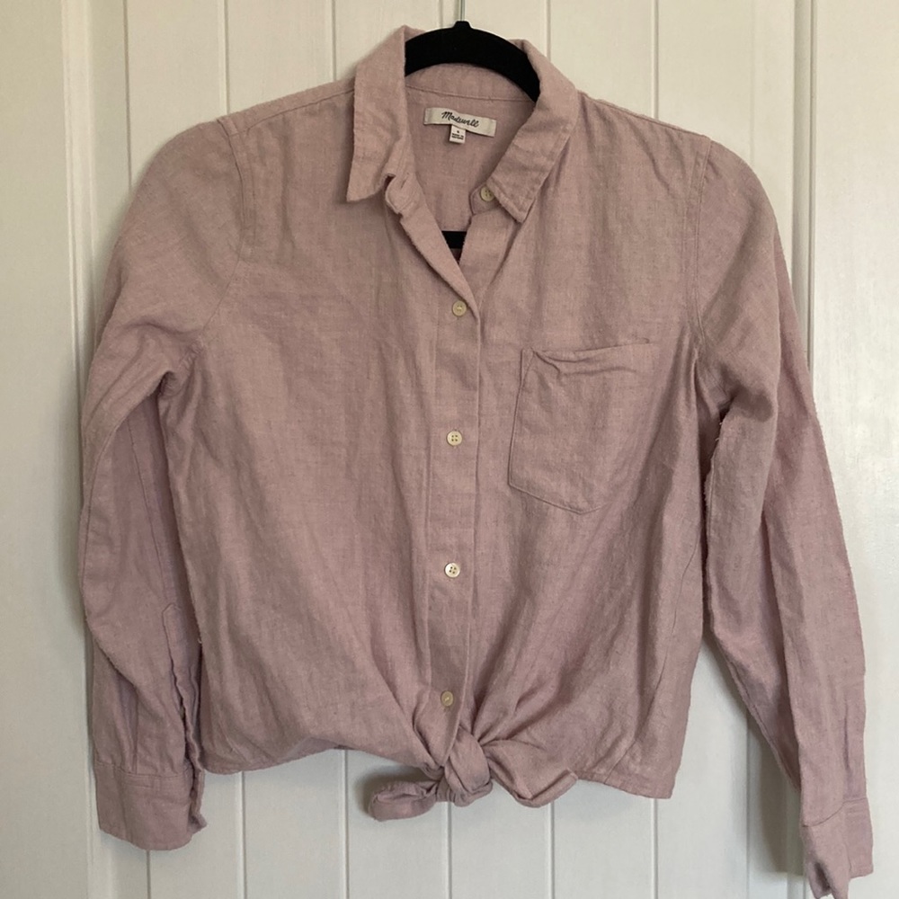 Light Pink Madewell Tie Front Button Down Shirt